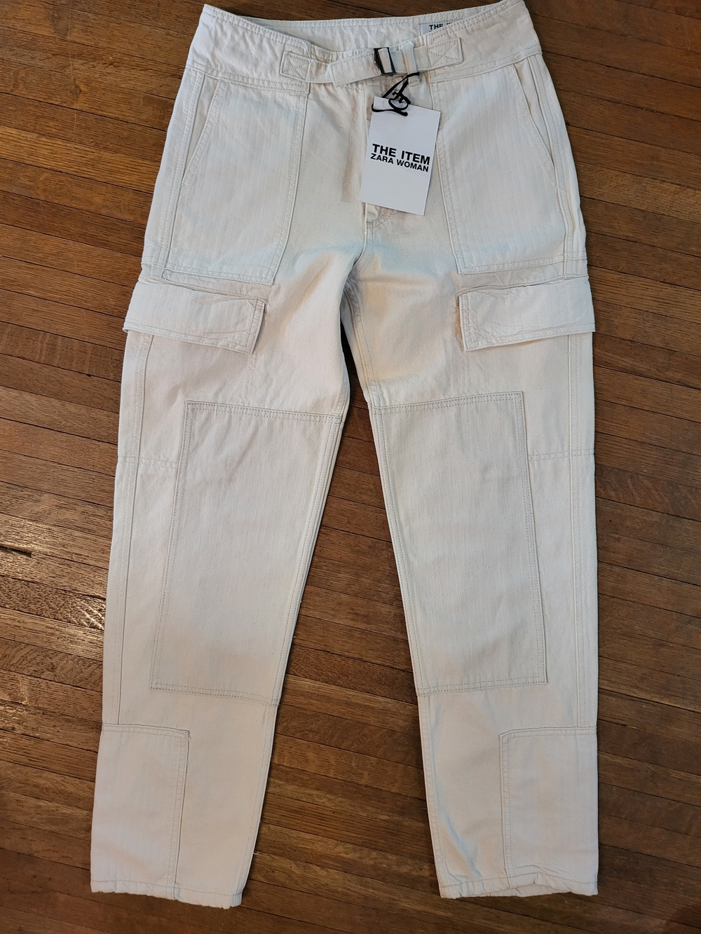 Zara "The Item" Premium Patchwork Cargo Pants NWT Size M 28 Cream Off-White